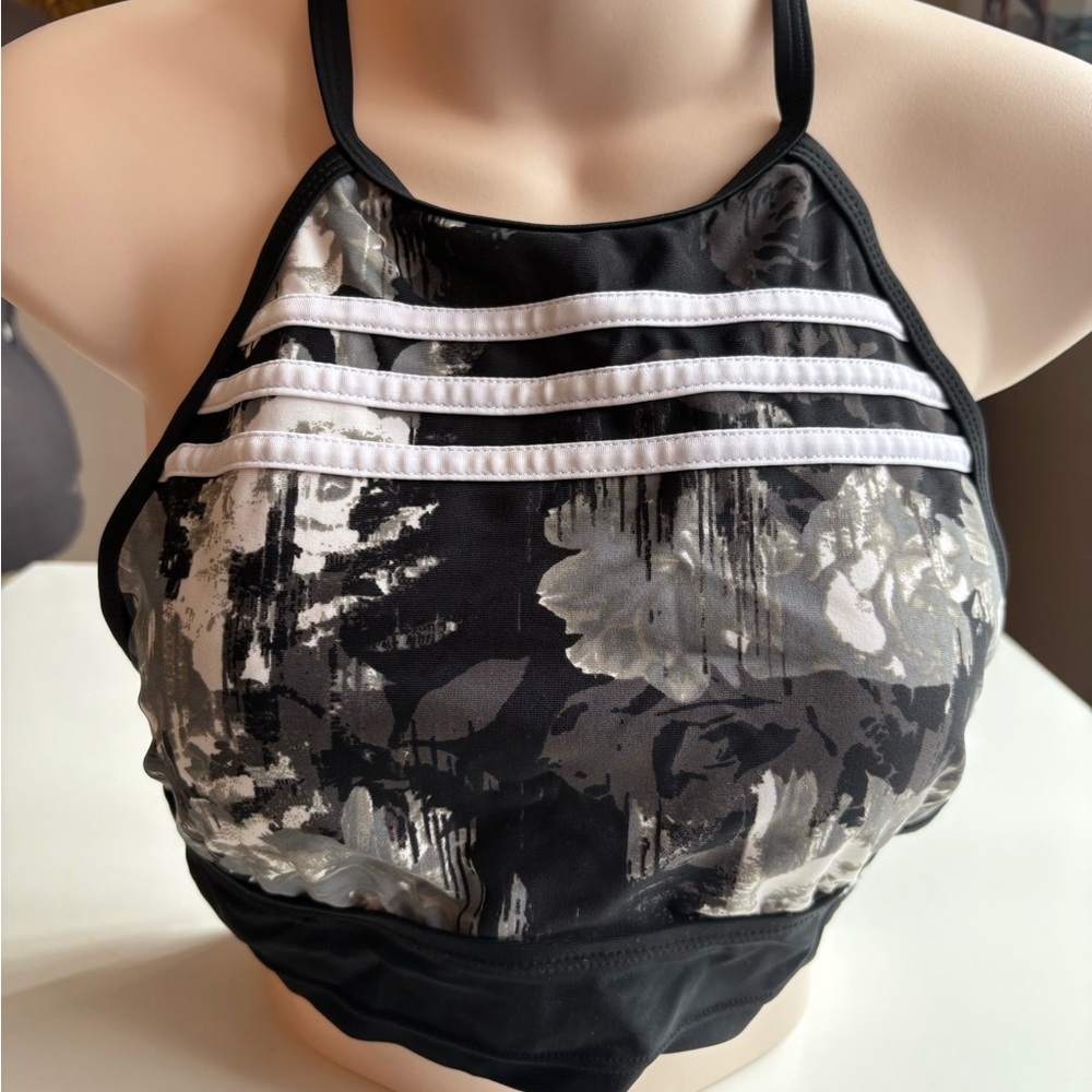 Adidas Black and White Sports Bra with Floral Design